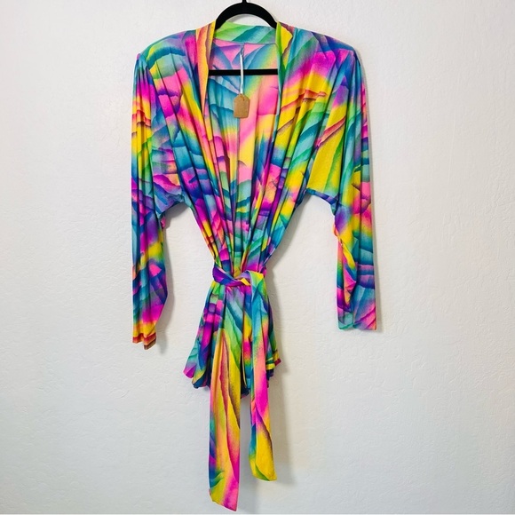 Stunning Vintage LISA FRANK VIBES 1980s Rainbow 🌈 Robe Medium - Picture 3 of 15